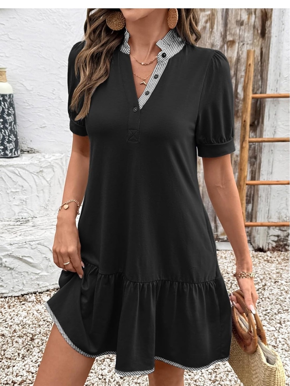 Short Sleeve Ruffle Hem Dress